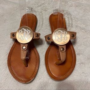 MARLEY LILLY Monogrammed Shoes Slippers Thong Sandals 7